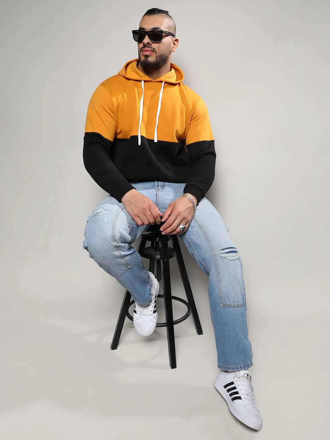 Black & Mustard Yellow Contrast Panel Sweatshirt