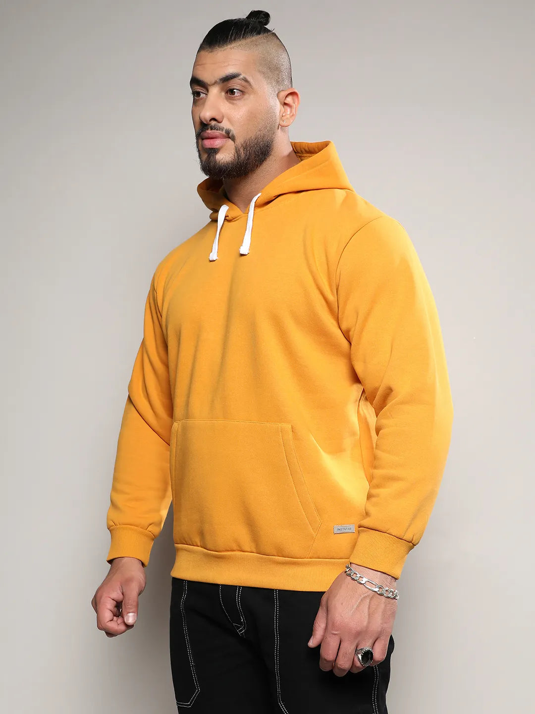 Mustard Yellow Basic Hoodie With Kangaroo Pocket