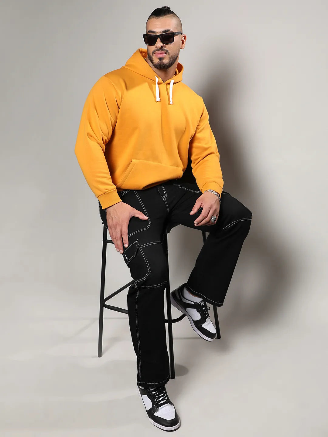 Mustard Yellow Basic Hoodie With Kangaroo Pocket