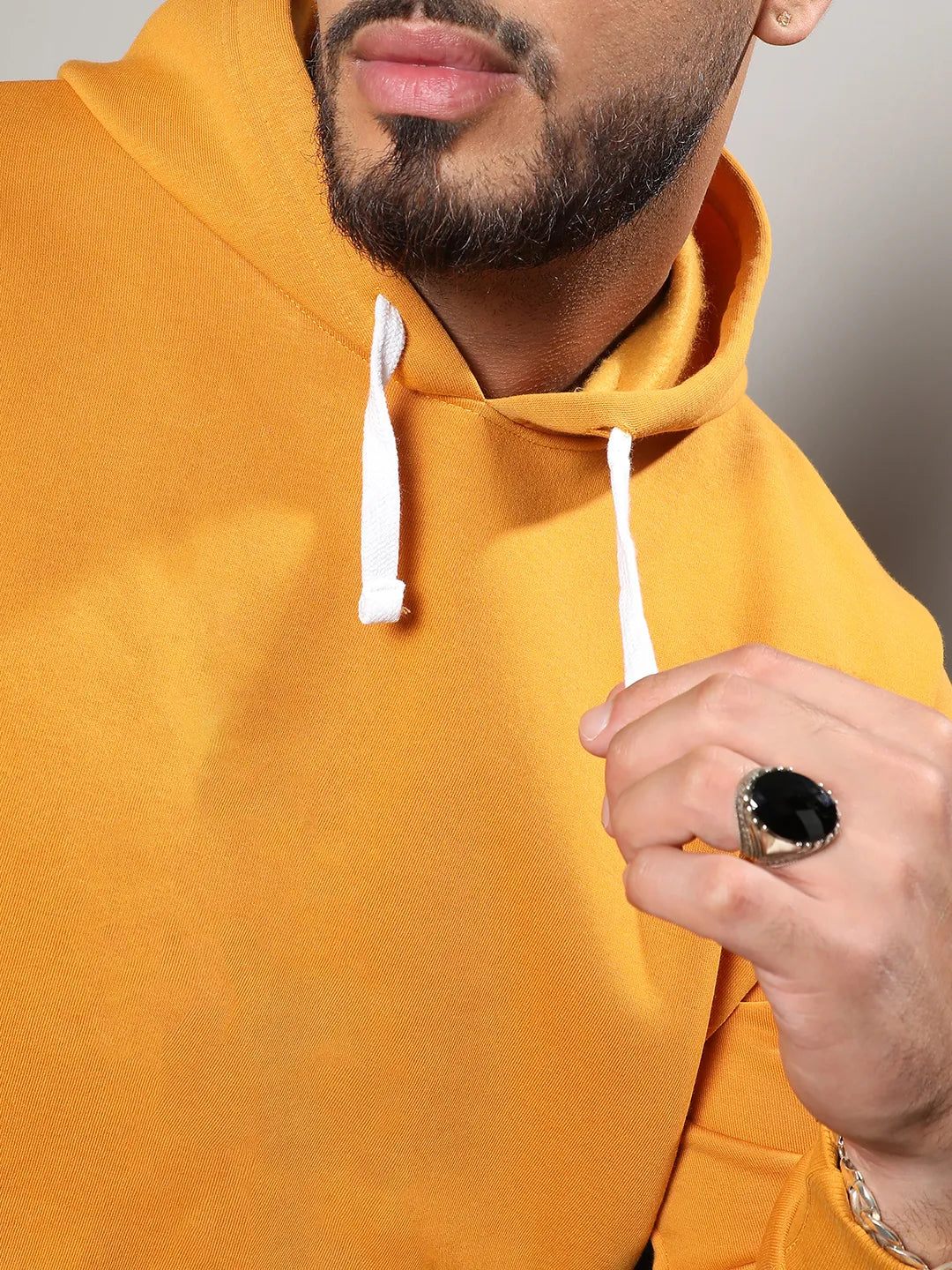 Mustard Yellow Basic Hoodie With Kangaroo Pocket