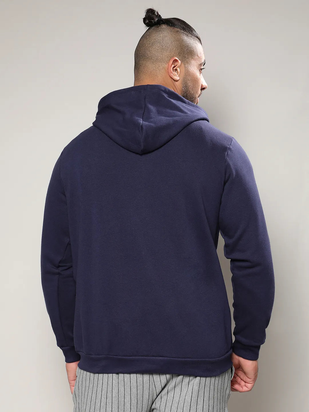 Navy Blue Zip-Front Hoodie With Contrast Drawstring