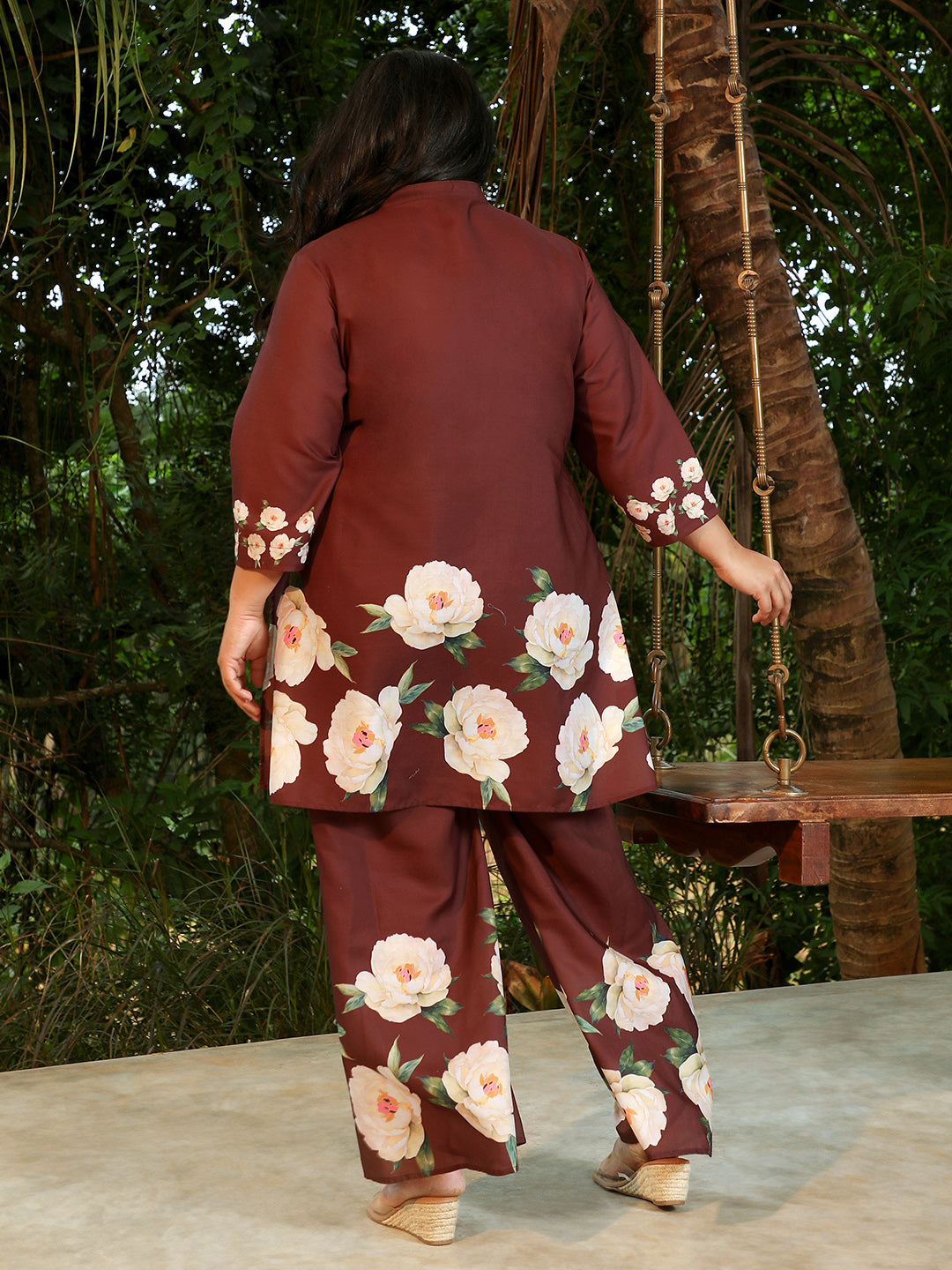 Flared Roses-Imprint Kurta Set