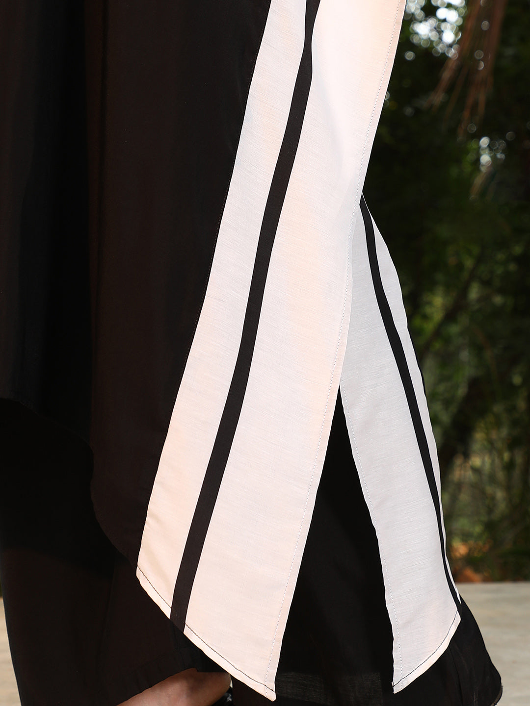 Panel-Striped Kaftan Kurta Set