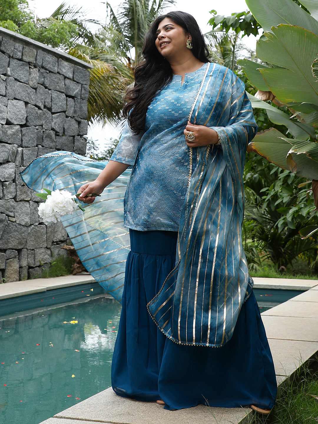 Tie-Dye Kurti With Palazzo And Dupatta