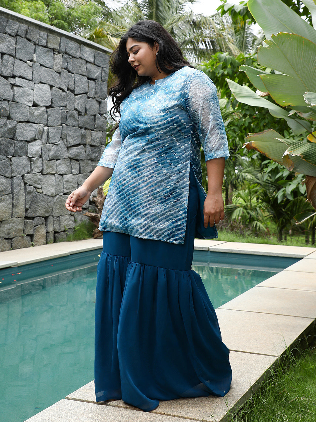 Tie-Dye Kurti With Palazzo And Dupatta