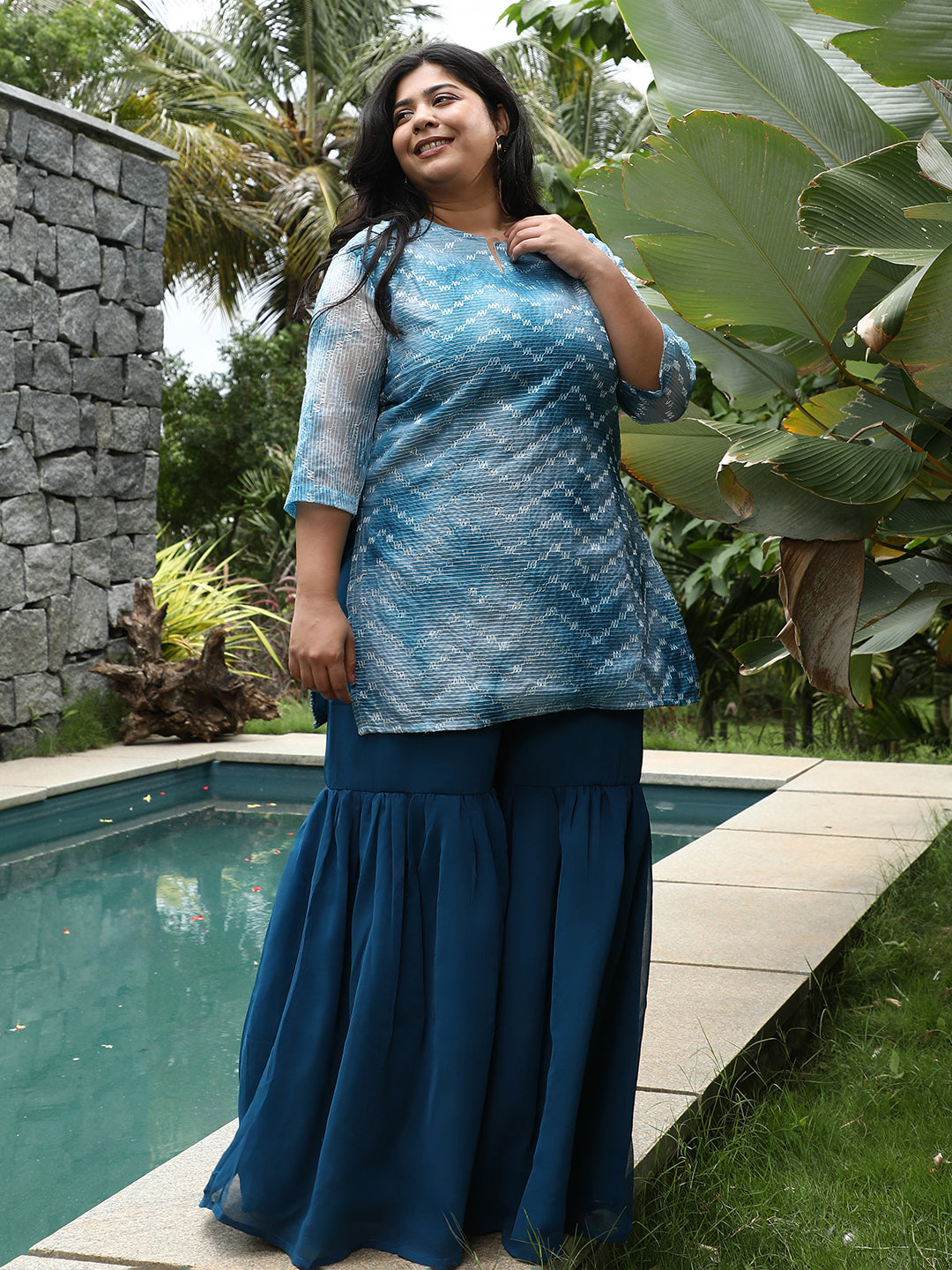 Tie-Dye Kurti With Palazzo And Dupatta
