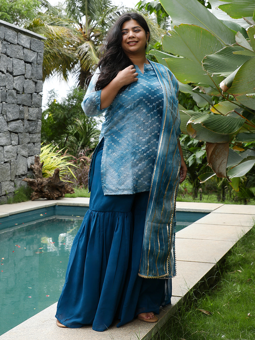 Tie-Dye Kurti With Palazzo And Dupatta
