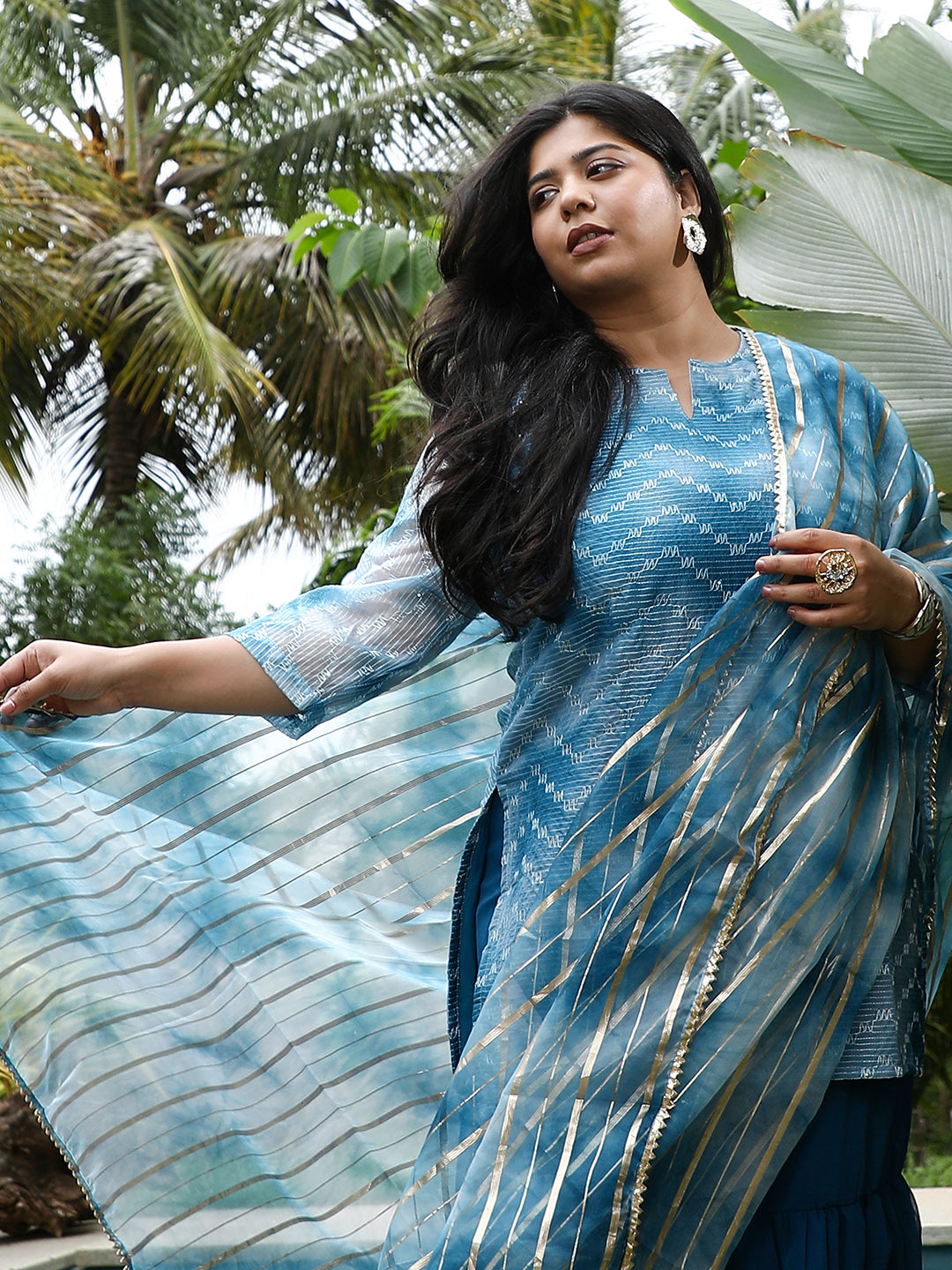 Tie-Dye Kurti With Palazzo And Dupatta