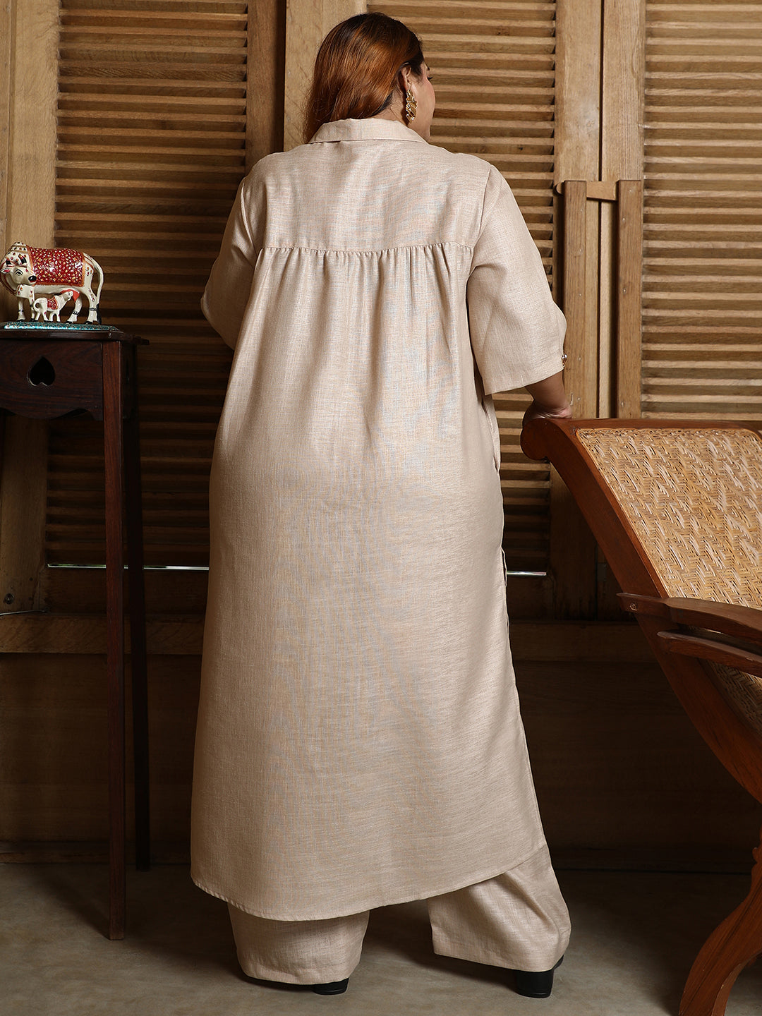 Solid Linen-Blend Kurta Set