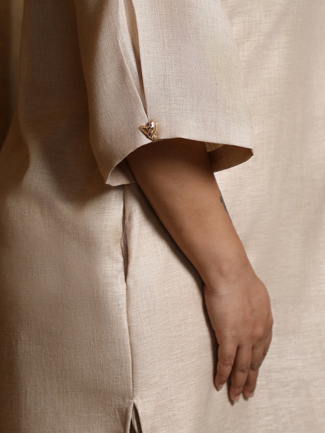 Solid Linen-Blend Kurta Set