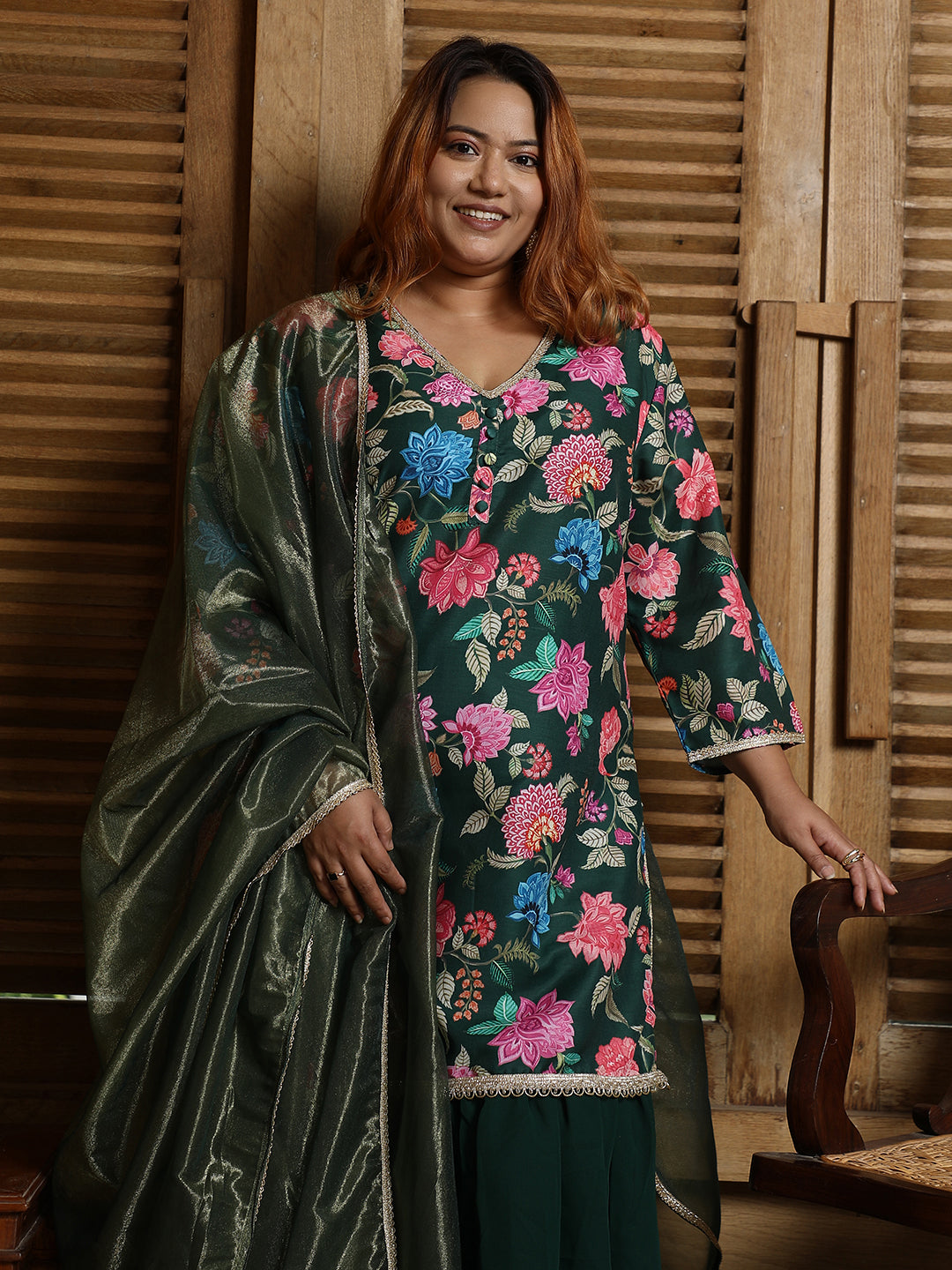 Botanical Cluster Kurti With Sharara & Dupatta