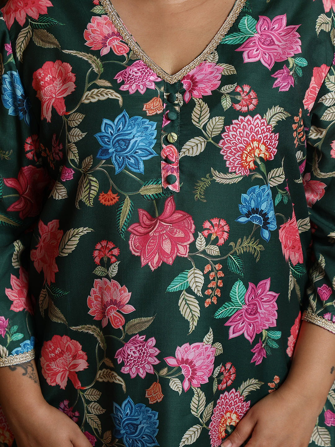 Botanical Cluster Kurti With Sharara & Dupatta