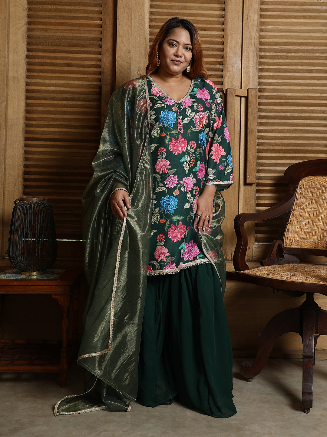 Botanical Cluster Kurti With Sharara & Dupatta