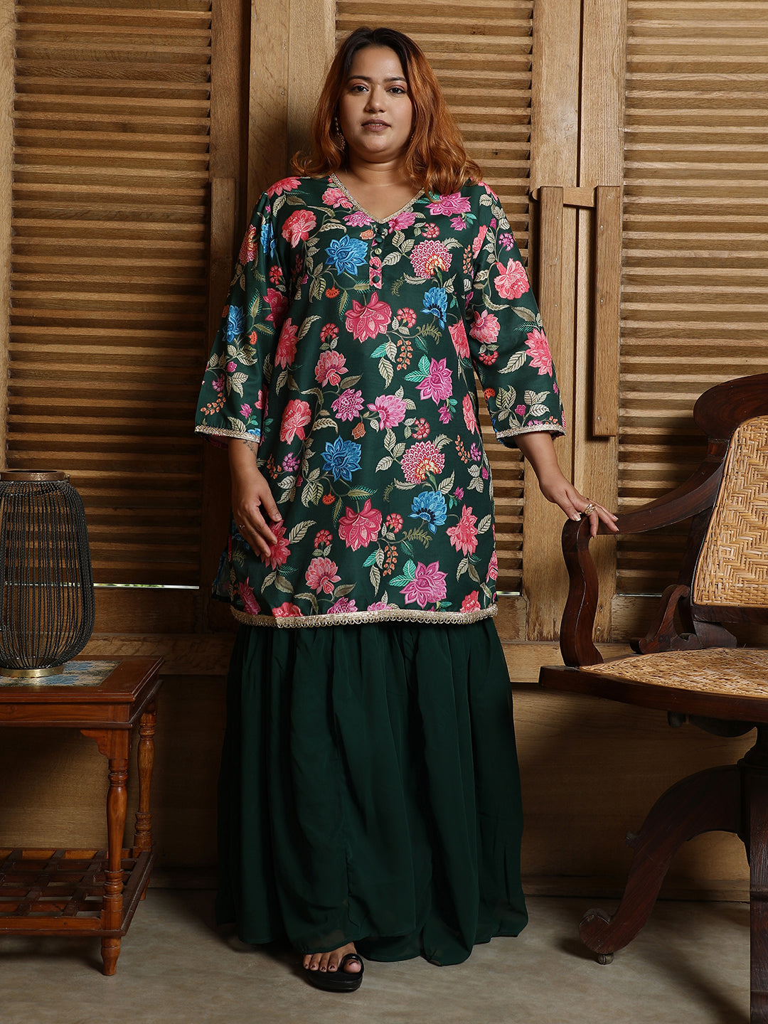 Botanical Cluster Kurti With Sharara & Dupatta