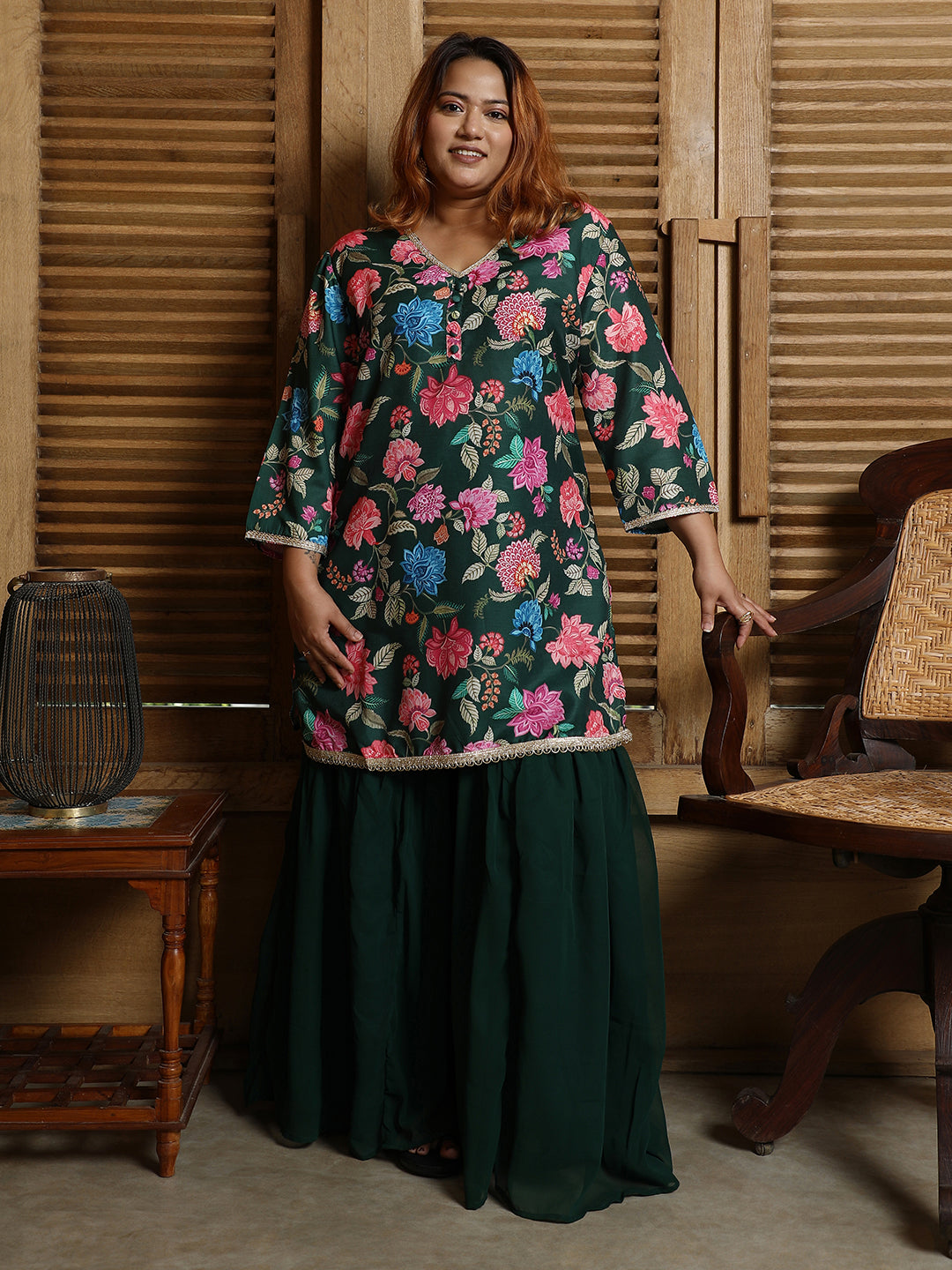 Botanical Cluster Kurti With Sharara & Dupatta