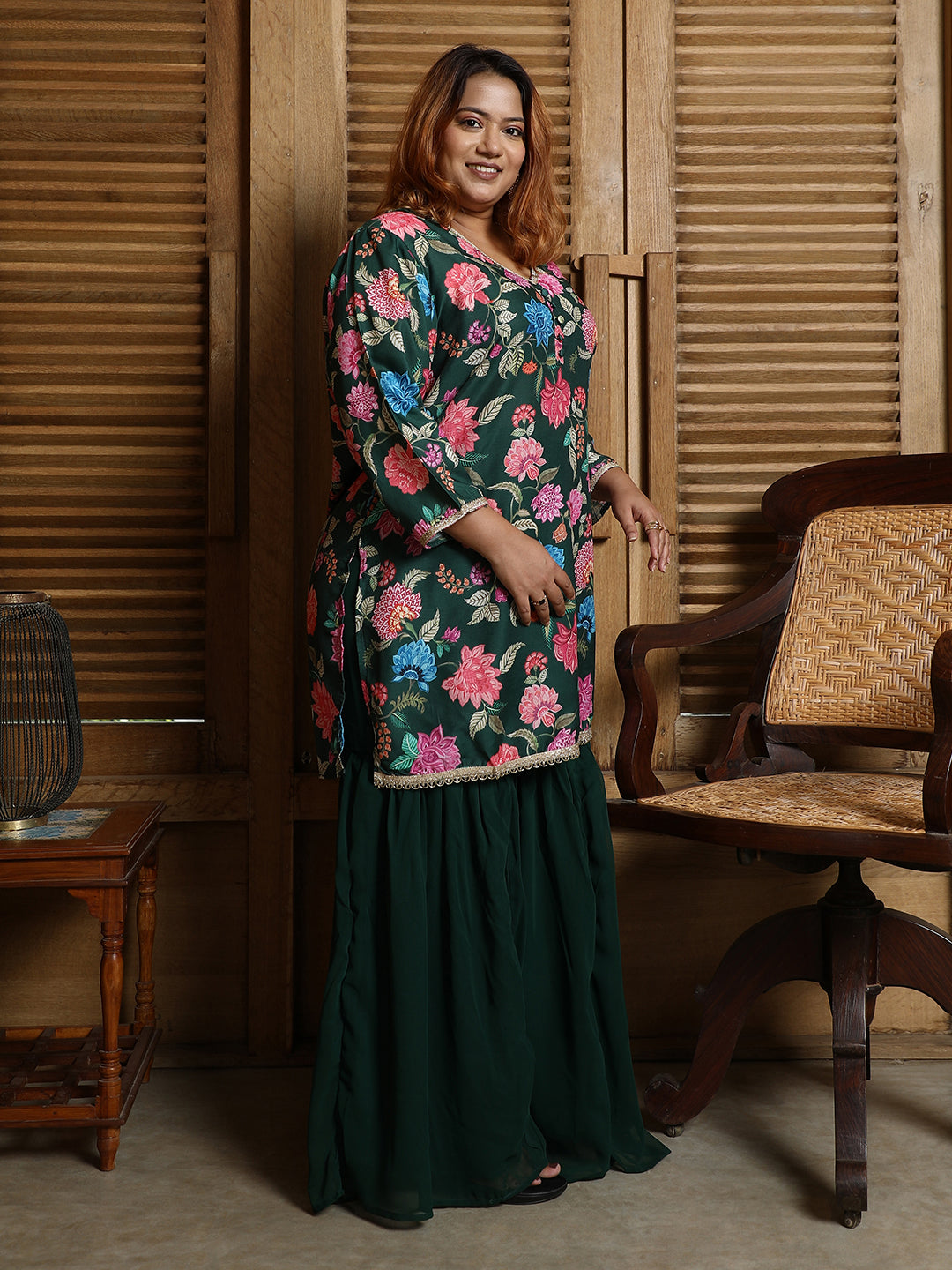 Botanical Cluster Kurti With Sharara & Dupatta