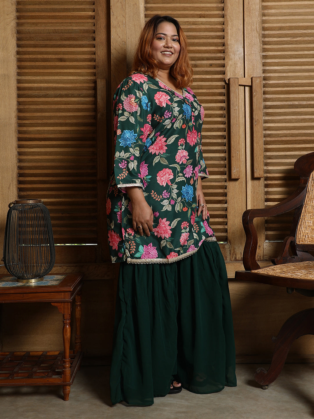 Botanical Cluster Kurti With Sharara & Dupatta