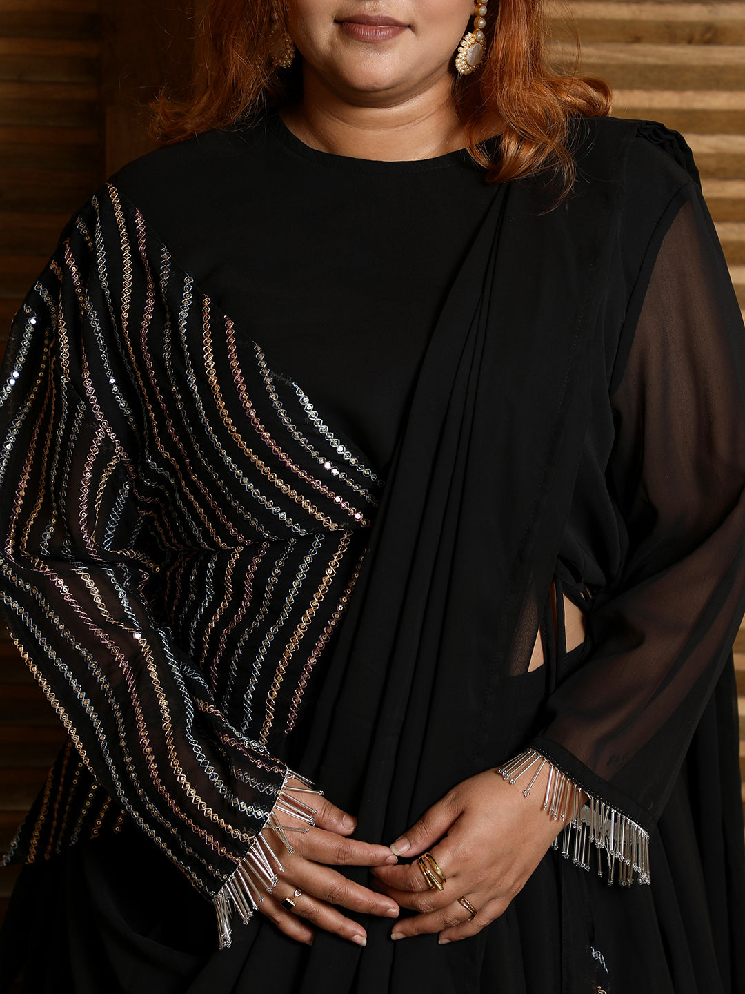 Embellished Lined Pre-Draped Saree