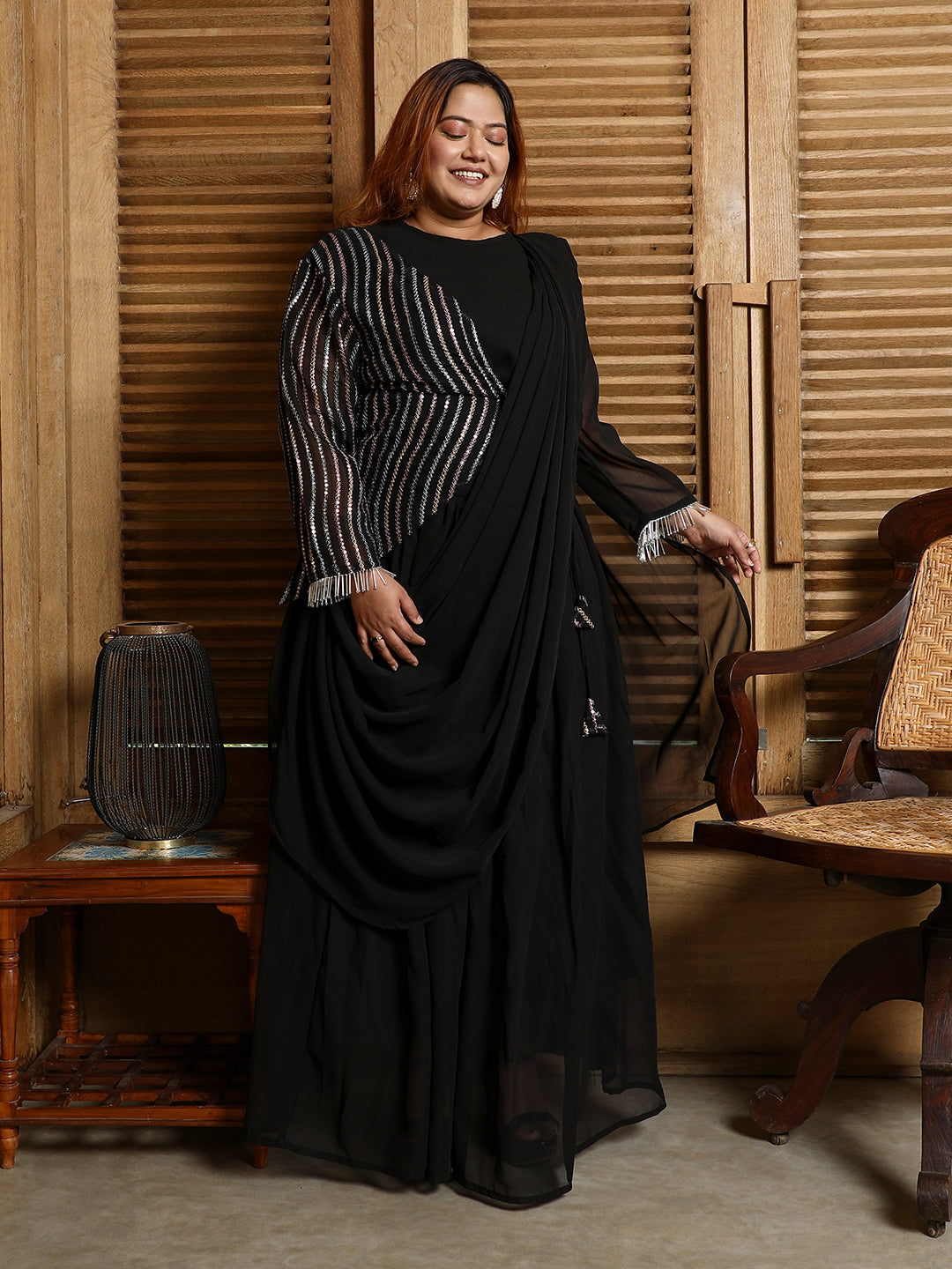 Embellished Lined Pre-Draped Saree