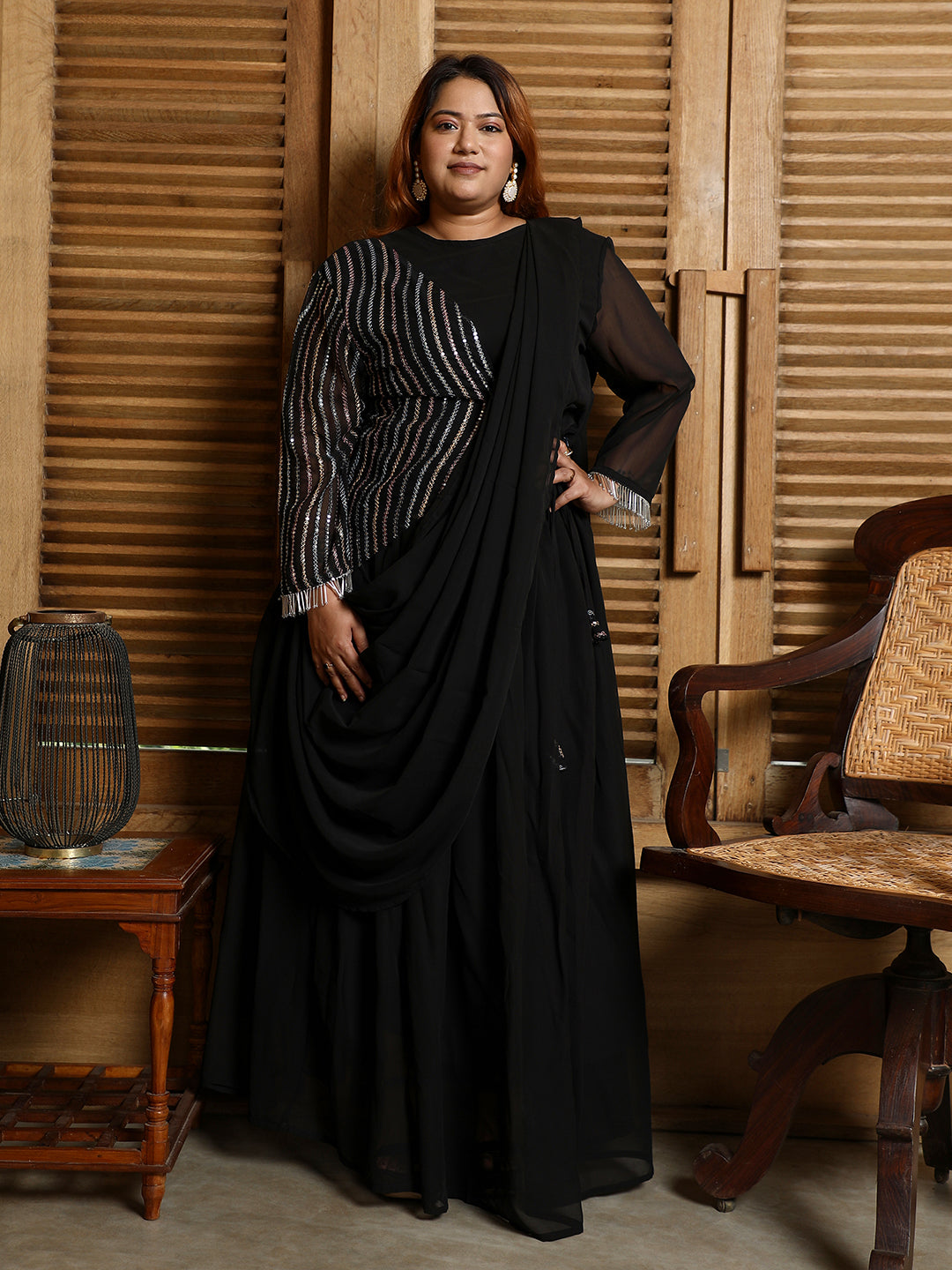 Embellished Lined Pre-Draped Saree