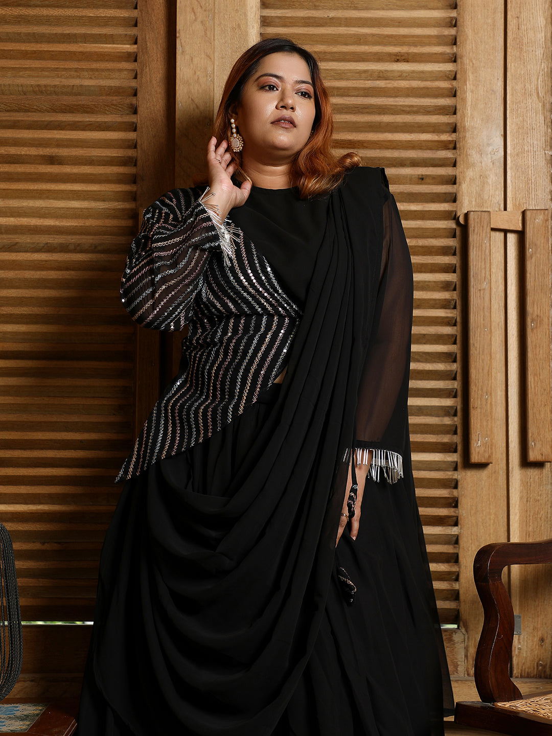 Embellished Lined Pre-Draped Saree