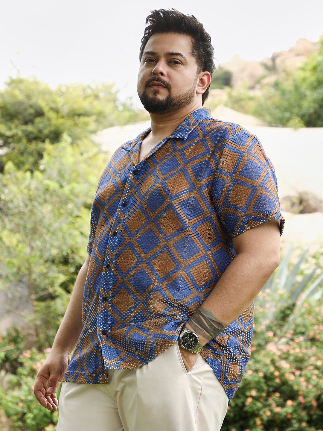 Geometric-Block Imprint Oversized Shirt