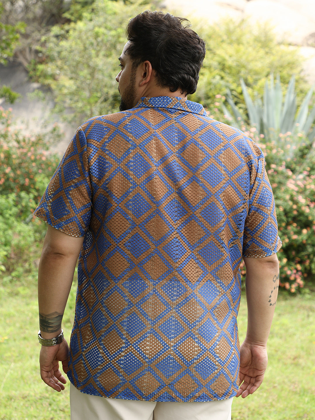 Geometric-Block Imprint Oversized Shirt