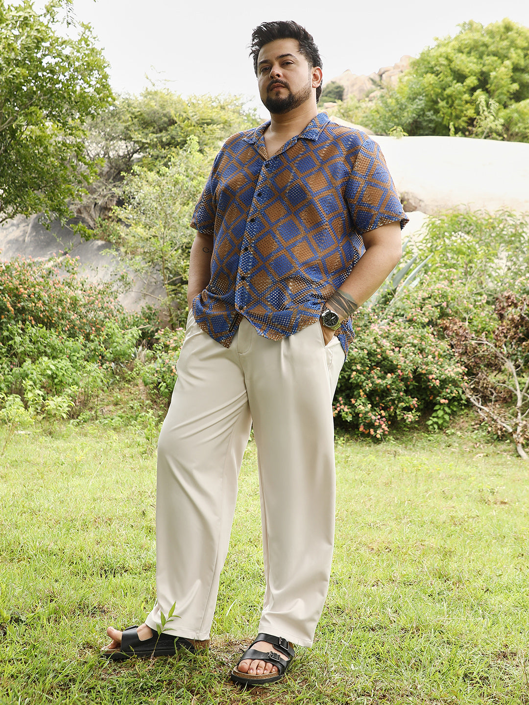 Geometric-Block Imprint Oversized Shirt