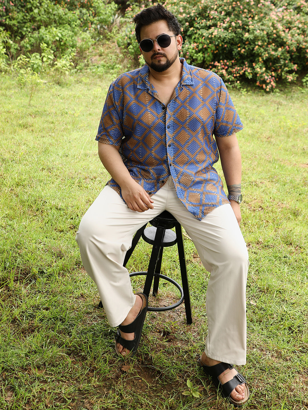 Geometric-Block Imprint Oversized Shirt