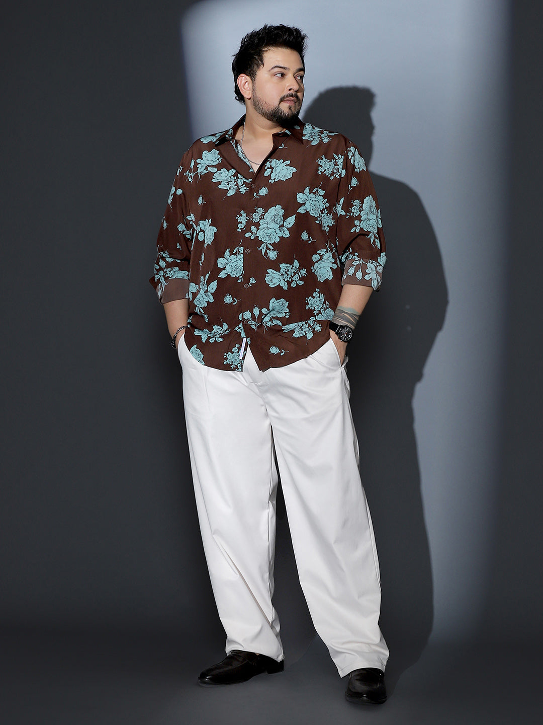 Contrast-Roses Imprint Shirt