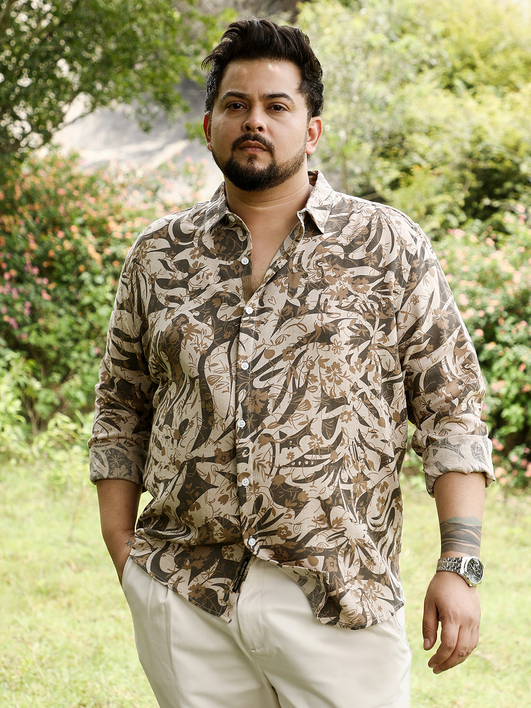 Floral-Block Imprint Shirt