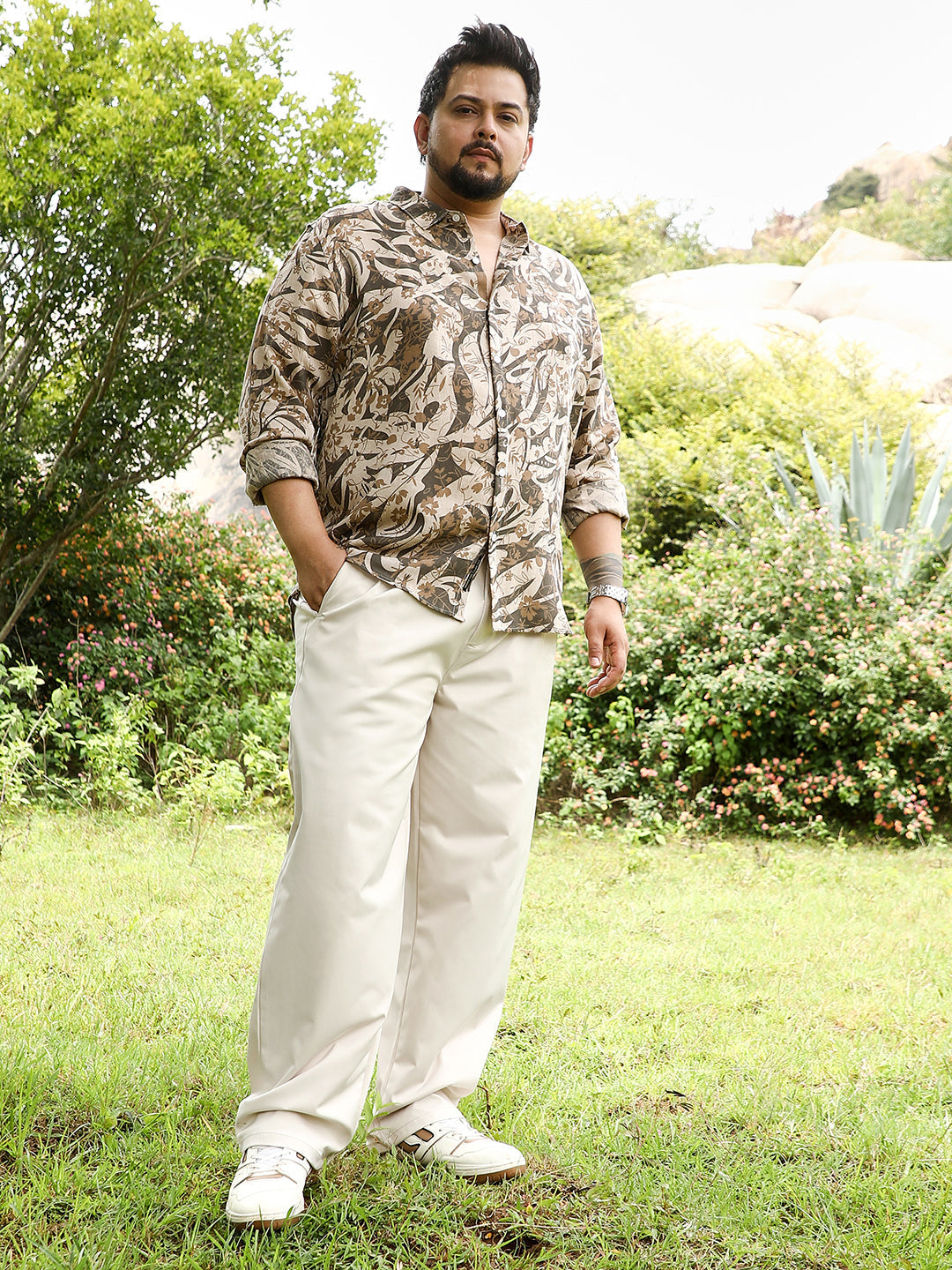 Floral-Block Imprint Shirt