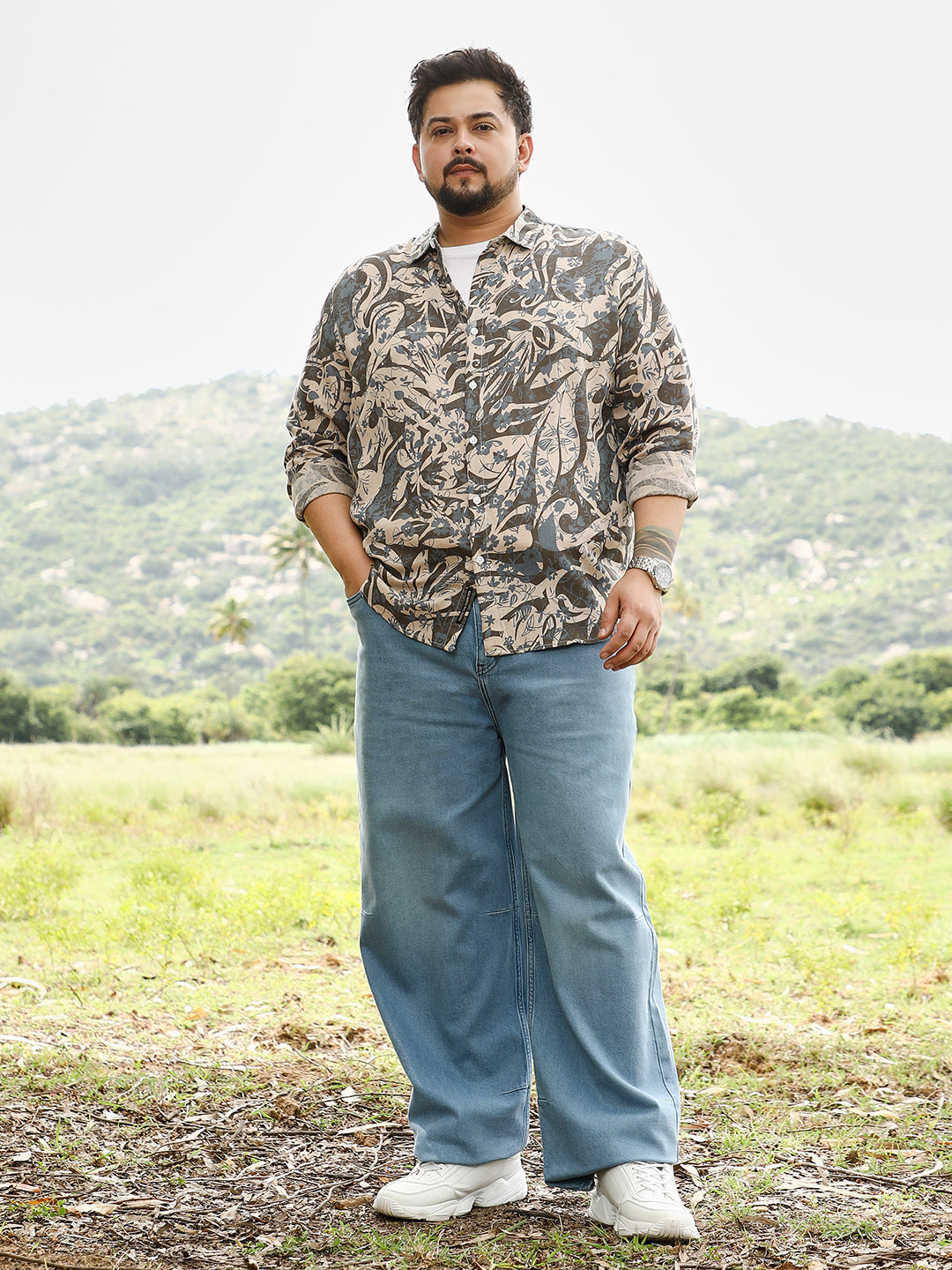 Floral-Block Jacquard Shirt