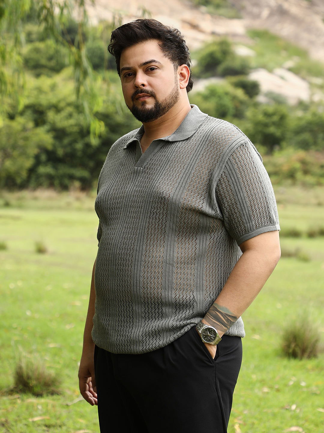 Brick-Textured Polo T-Shirt