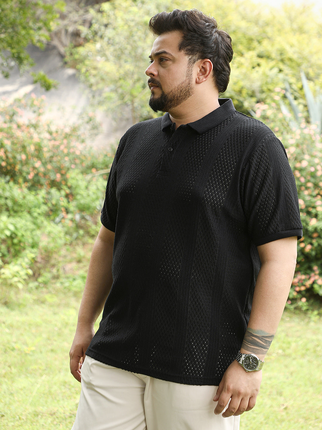 Marquise-Panel Jacquard Polo T-Shirt