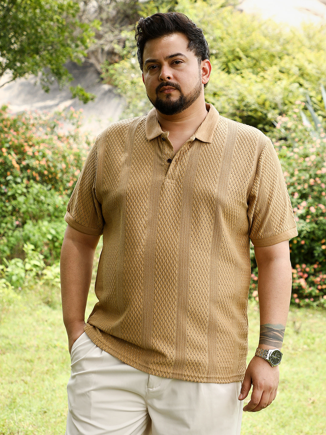 Marquise-Panel Jacquard Polo T-Shirt