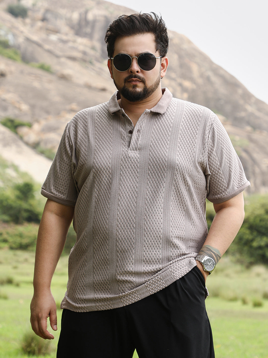 Marquise-Panel Jacquard Polo T-Shirt