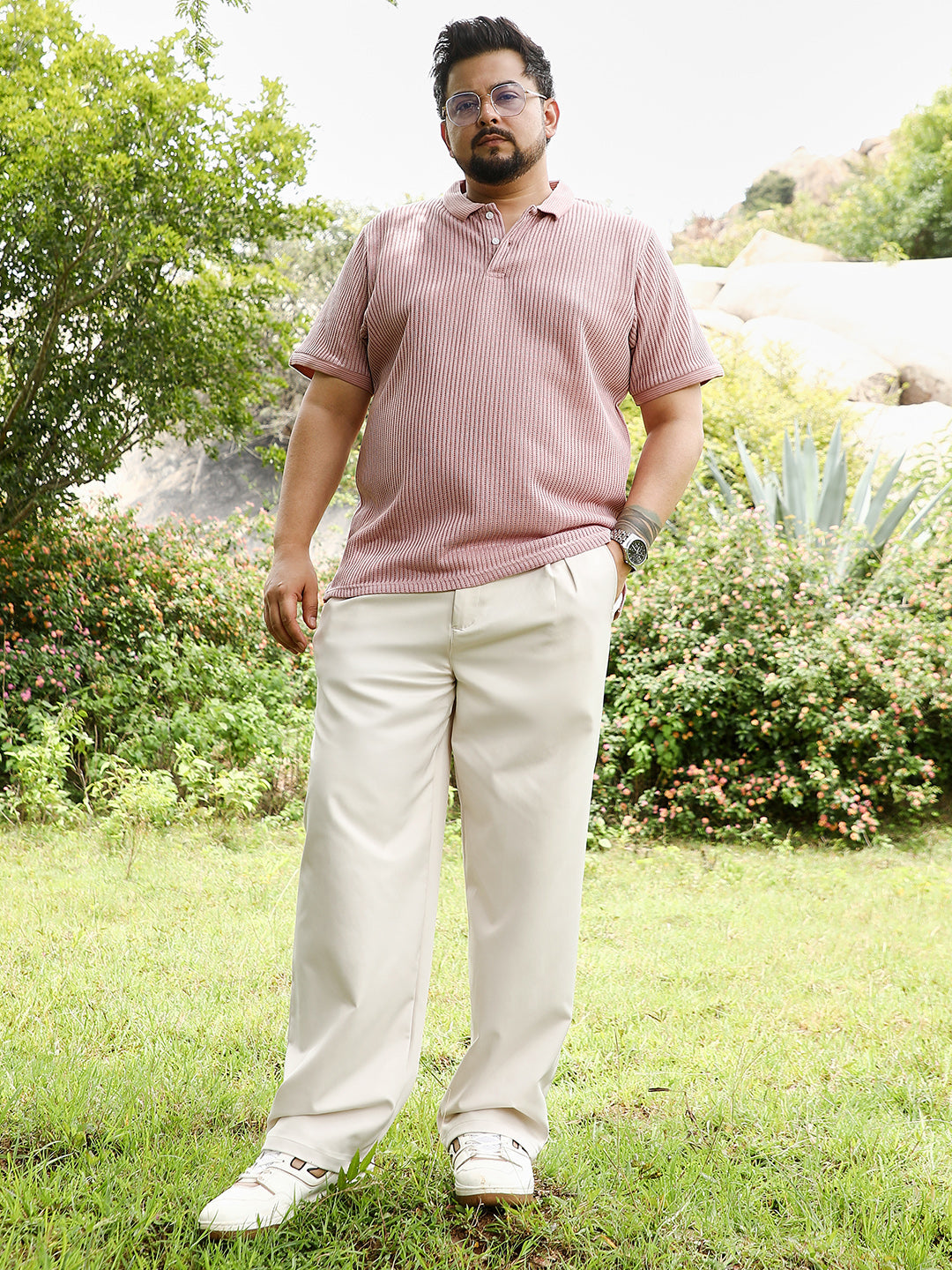 Solid Ribbed Polo T-Shirt