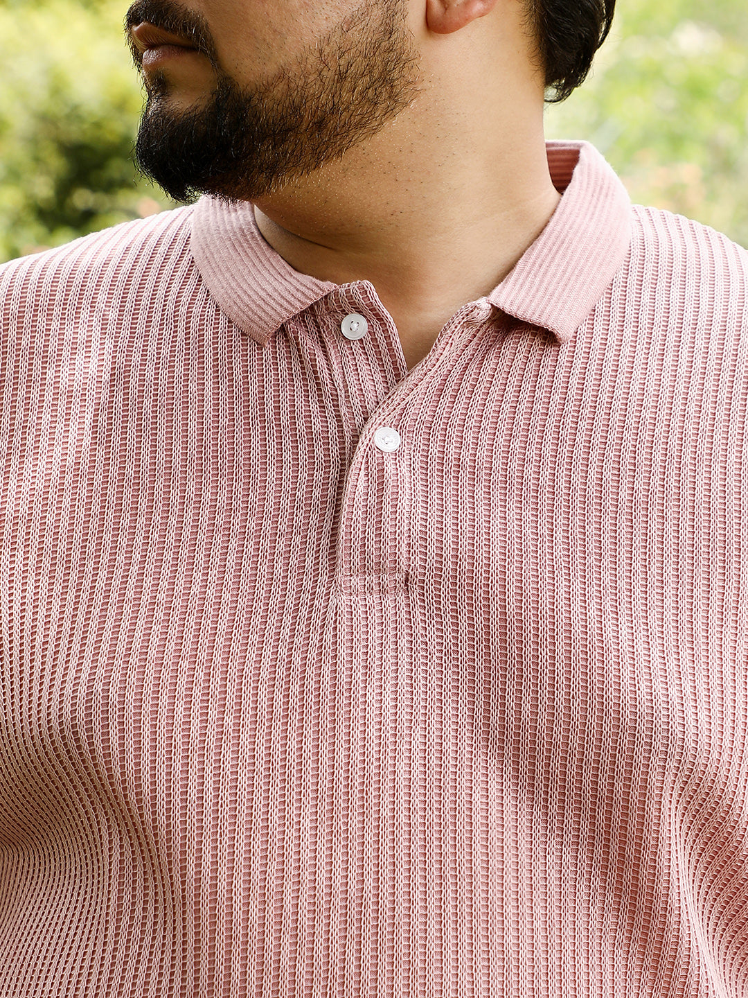 Solid Ribbed Polo T-Shirt