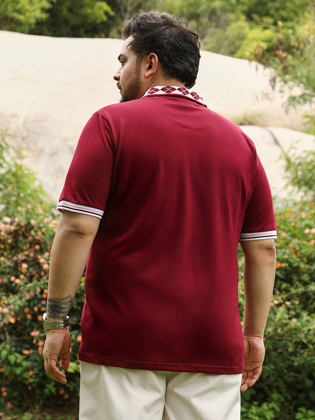 Block Argyle-Knit Polo T-Shirt