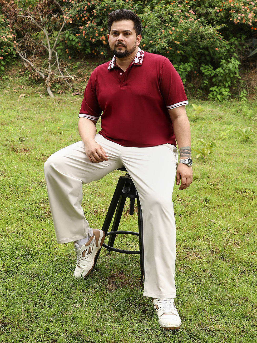 Block Argyle-Knit Polo T-Shirt