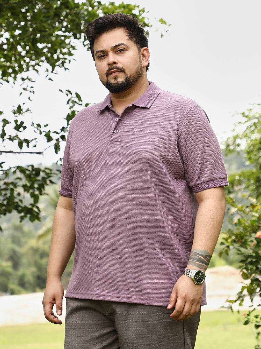 Block Textured-Knit Polo T-Shirt