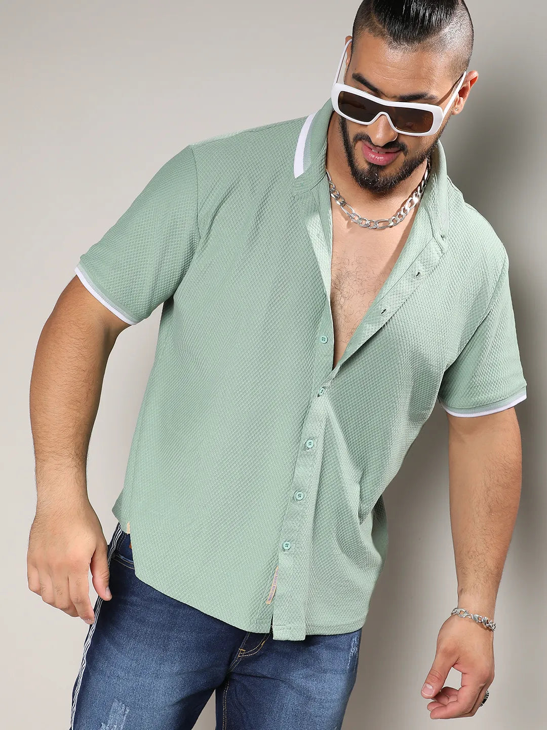 Sage Green Contrast Hem Shirt