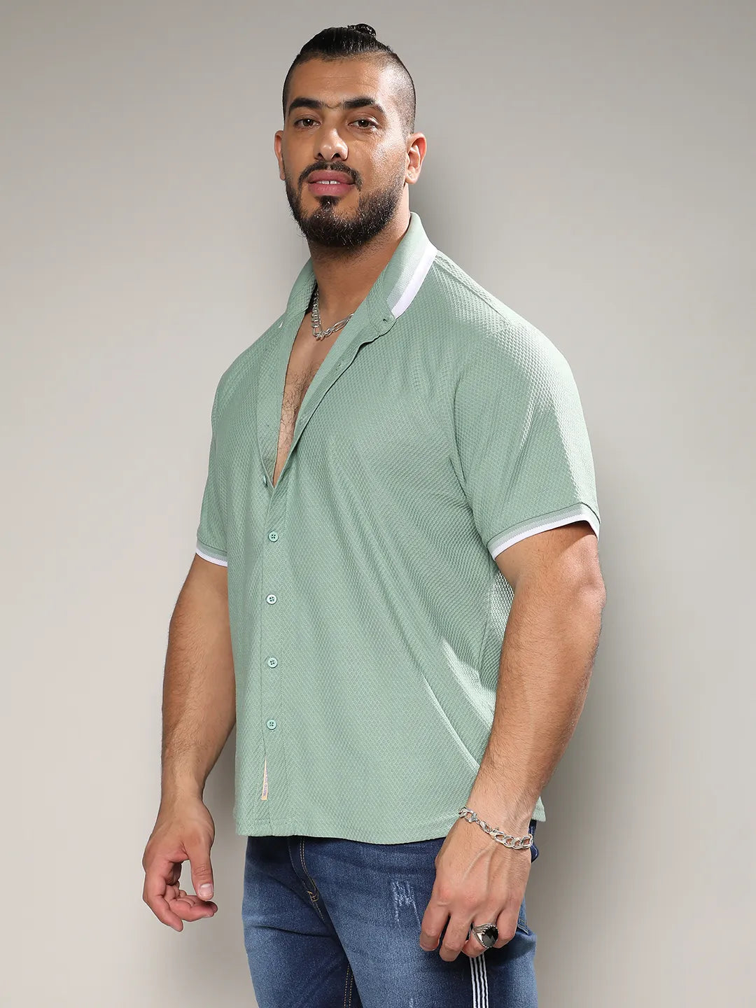 Sage Green Contrast Hem Shirt