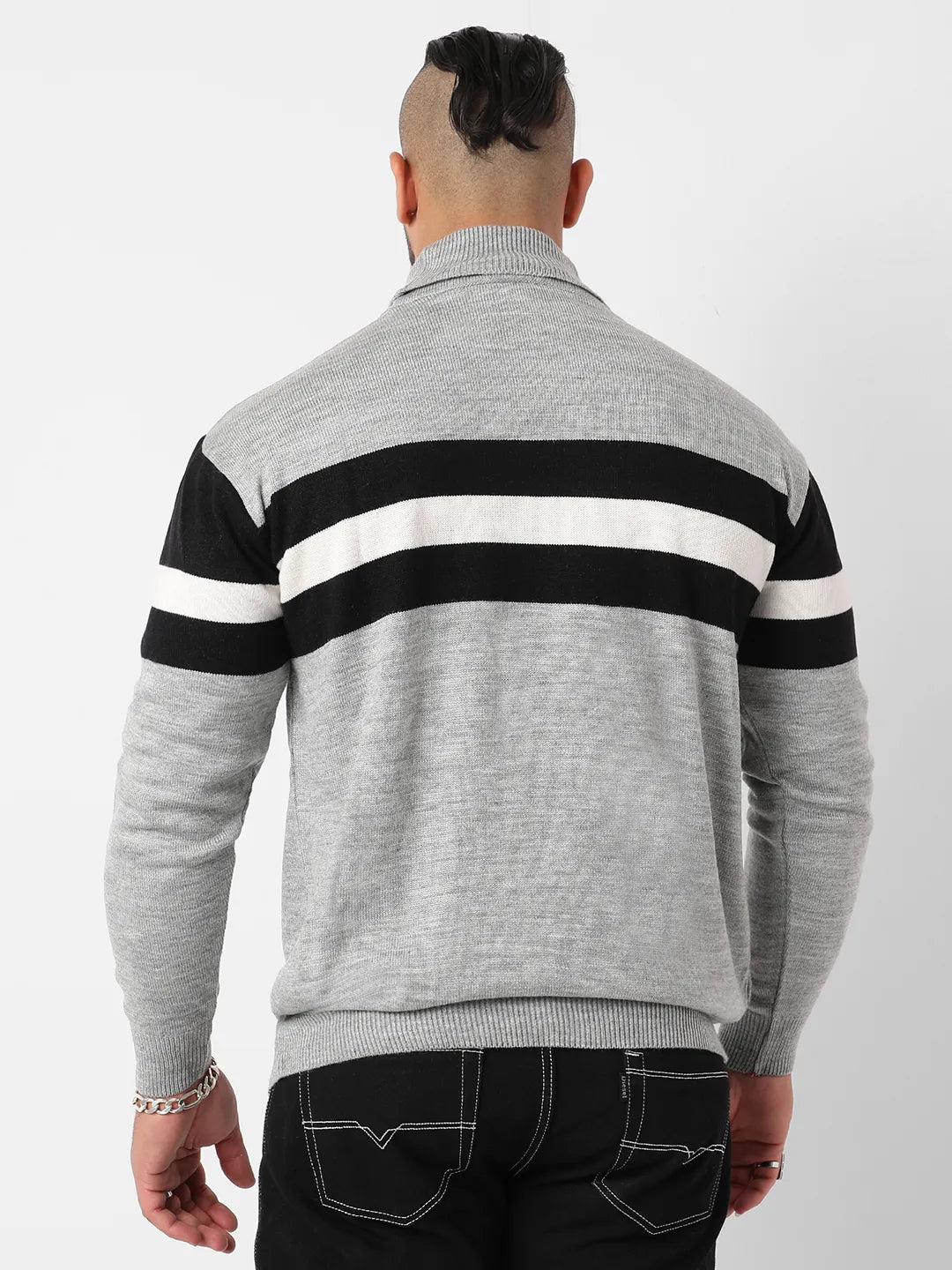 Striped Turtle Neck Woollen Pullover