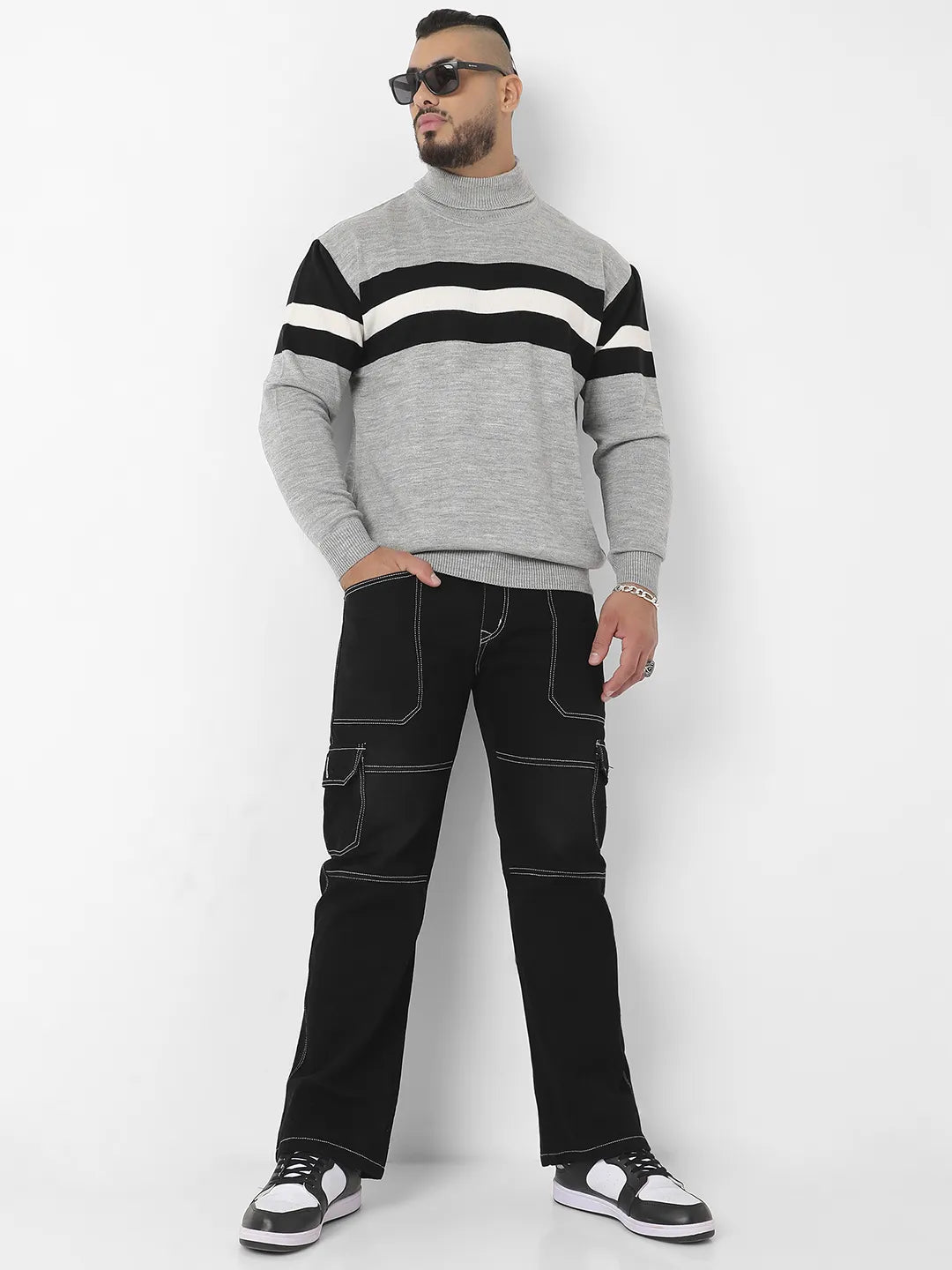 Striped Turtle Neck Woollen Pullover