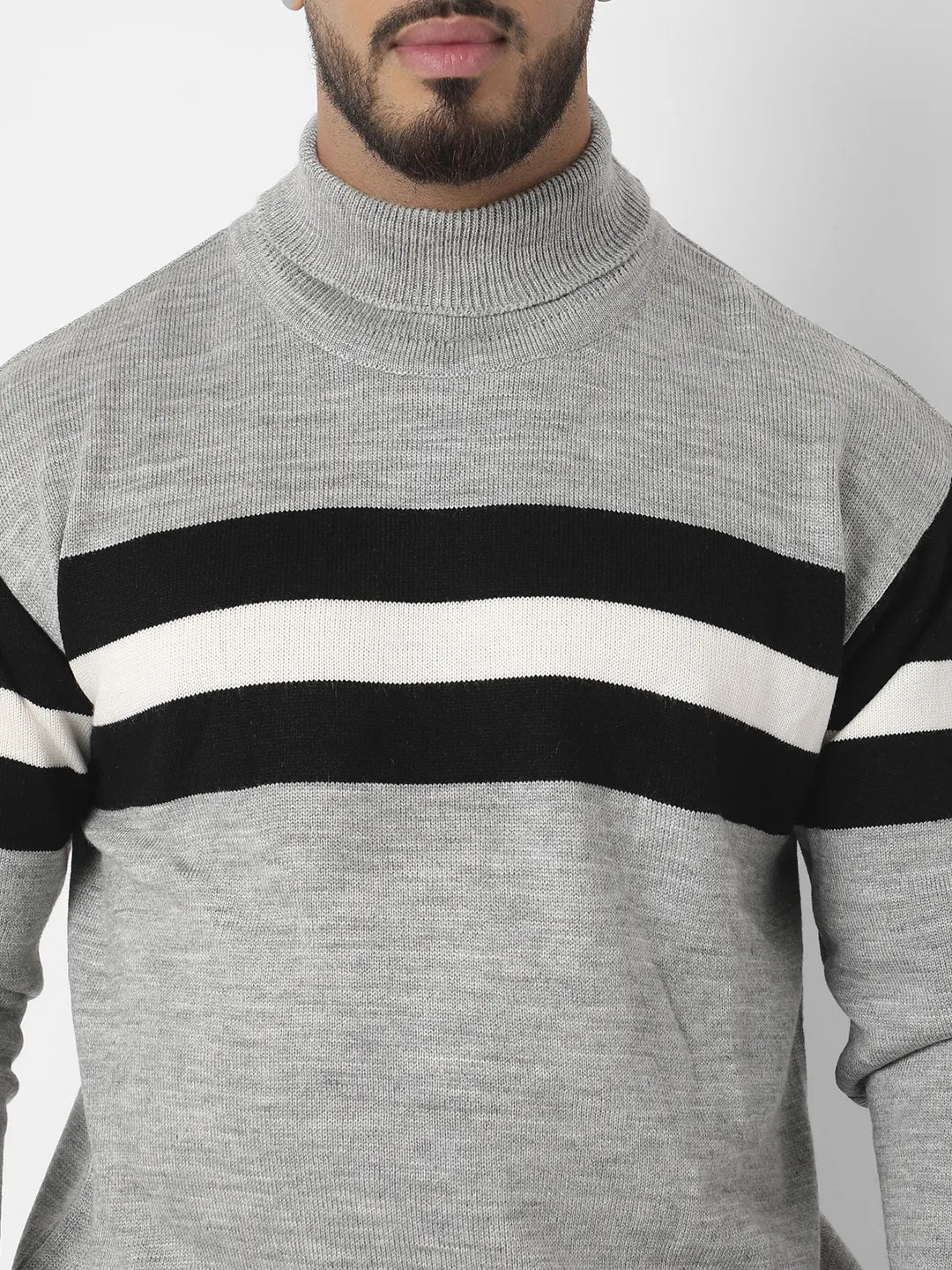 Striped Turtle Neck Woollen Pullover