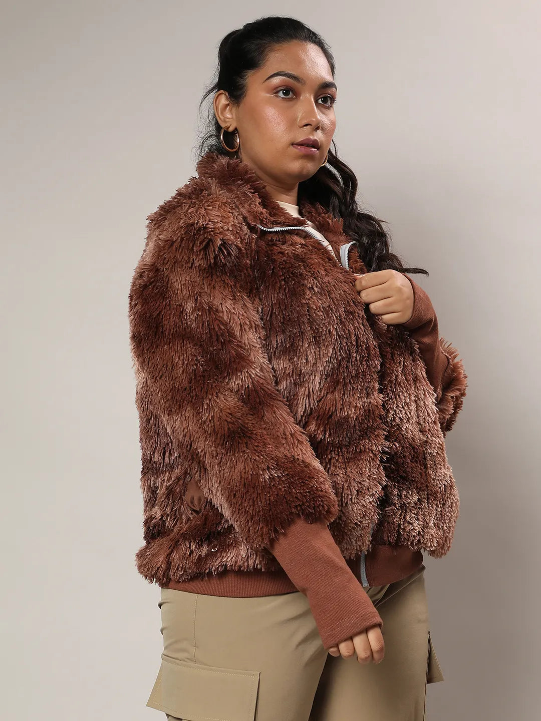 Chocolate Brown Faded Faux Fur Jacket