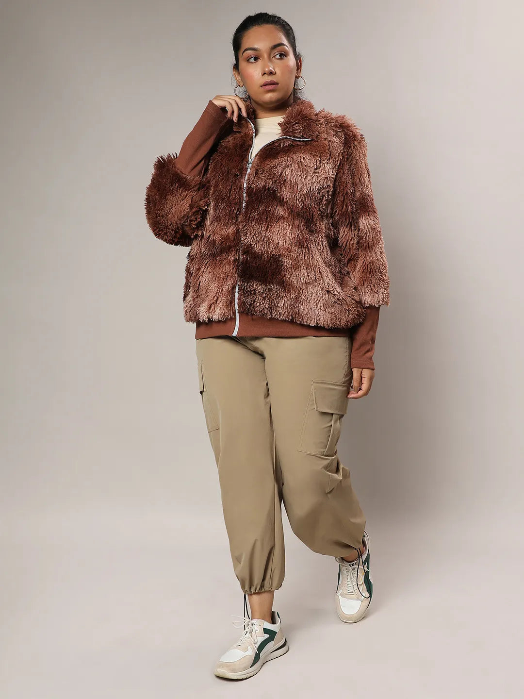 Chocolate Brown Faded Faux Fur Jacket