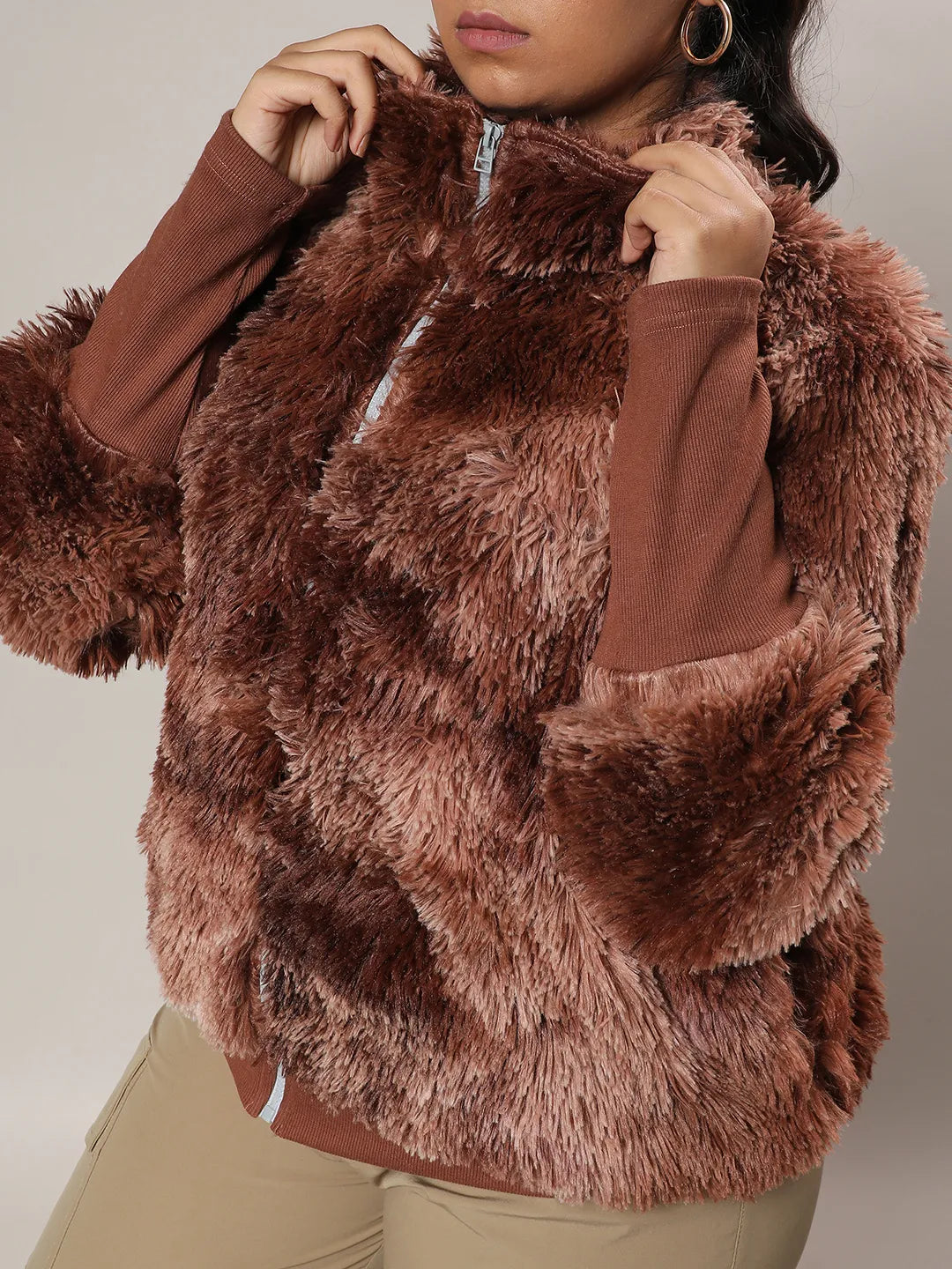 Chocolate Brown Faded Faux Fur Jacket
